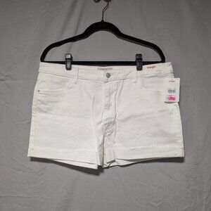 Wrangler Women's White‎ Denim Roll Cuff Shorts Distressed Hem New Size 14